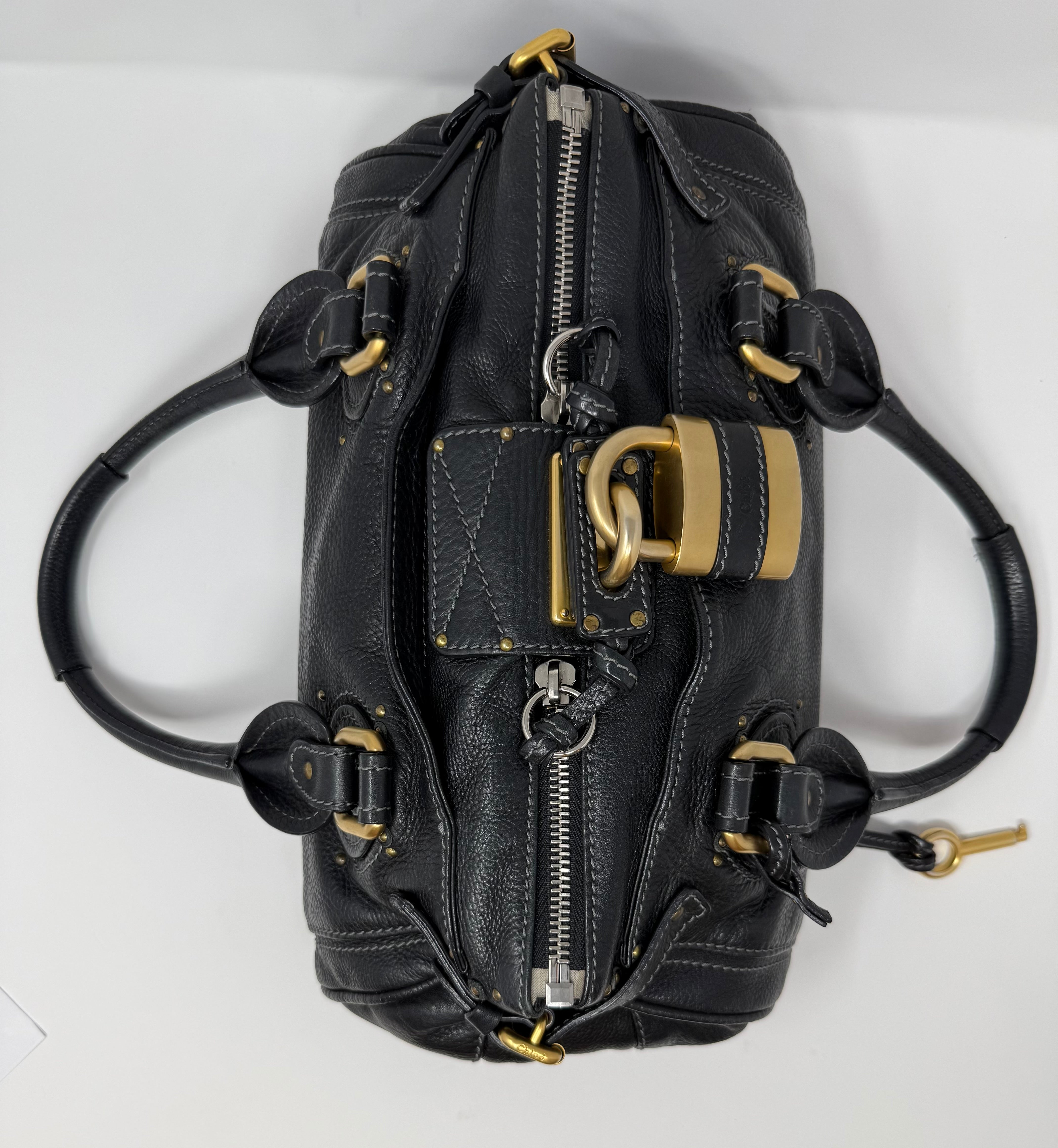Chloé Paddington Medium Satchel – Black Grained Leather, Vintage (2000s)