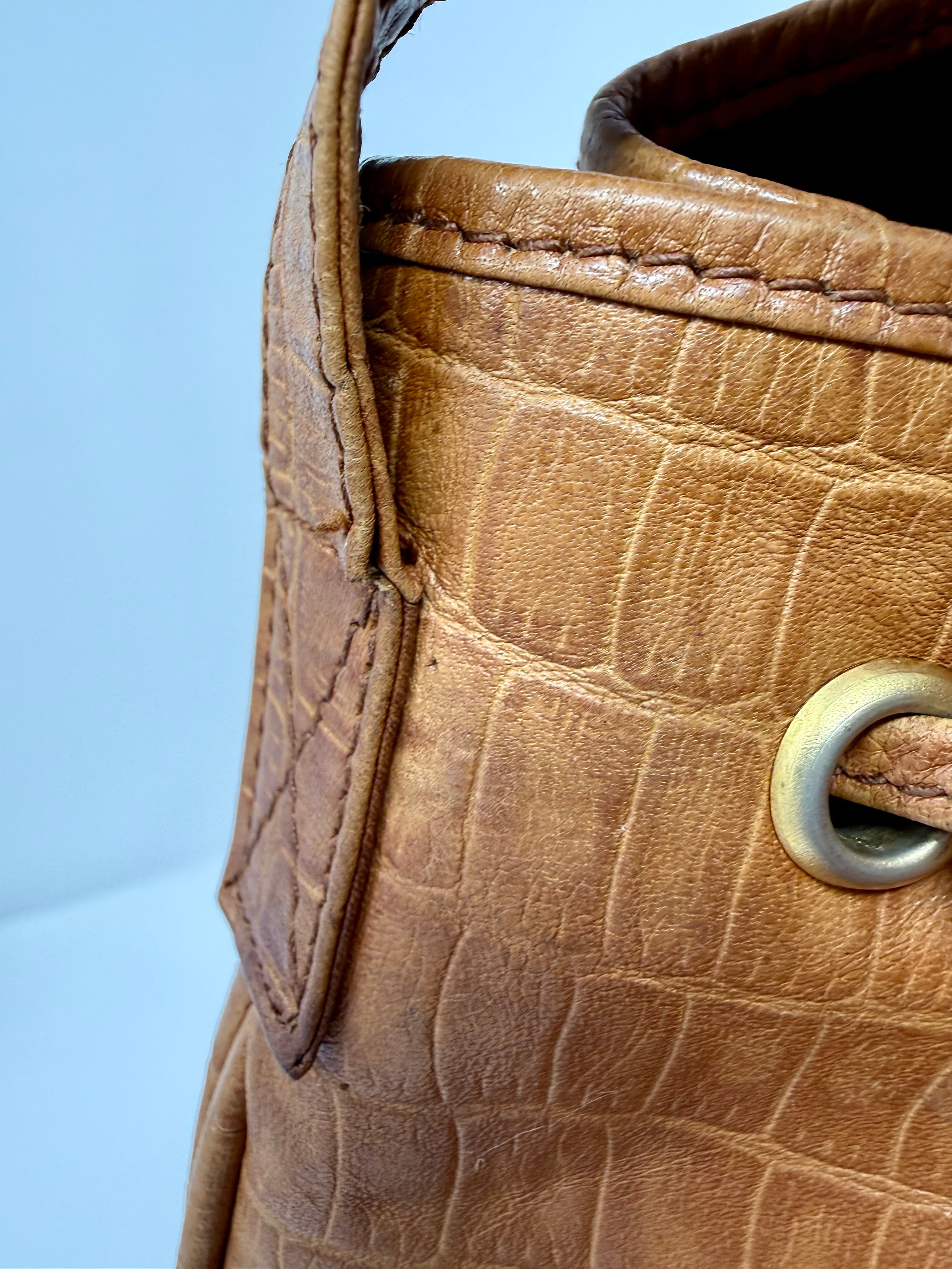 Fendi Rare Croc-Embossed Leather Bucket Bag – Cognac Brown, Vintage