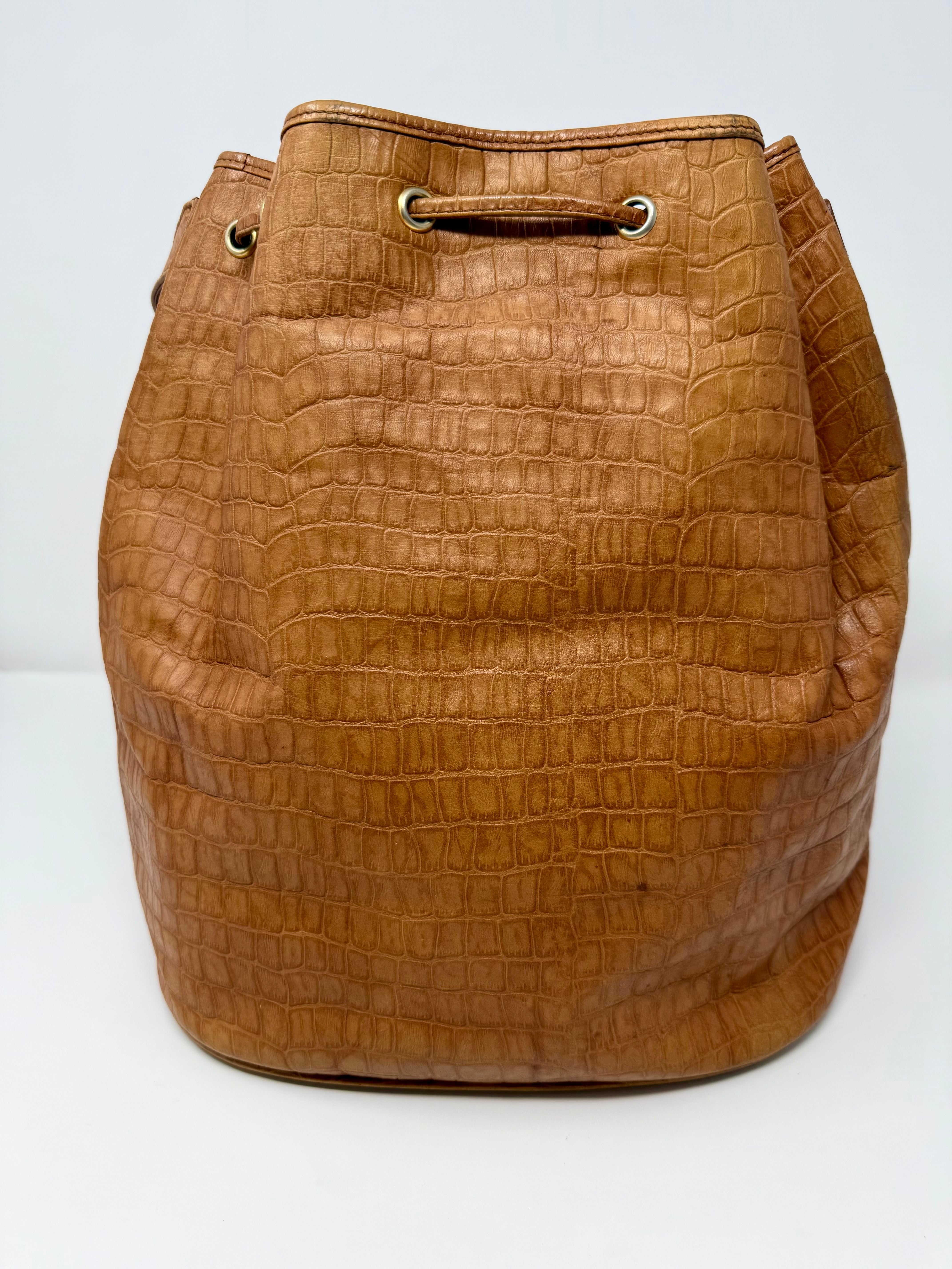 Fendi Rare Croc-Embossed Leather Bucket Bag – Cognac Brown, Vintage
