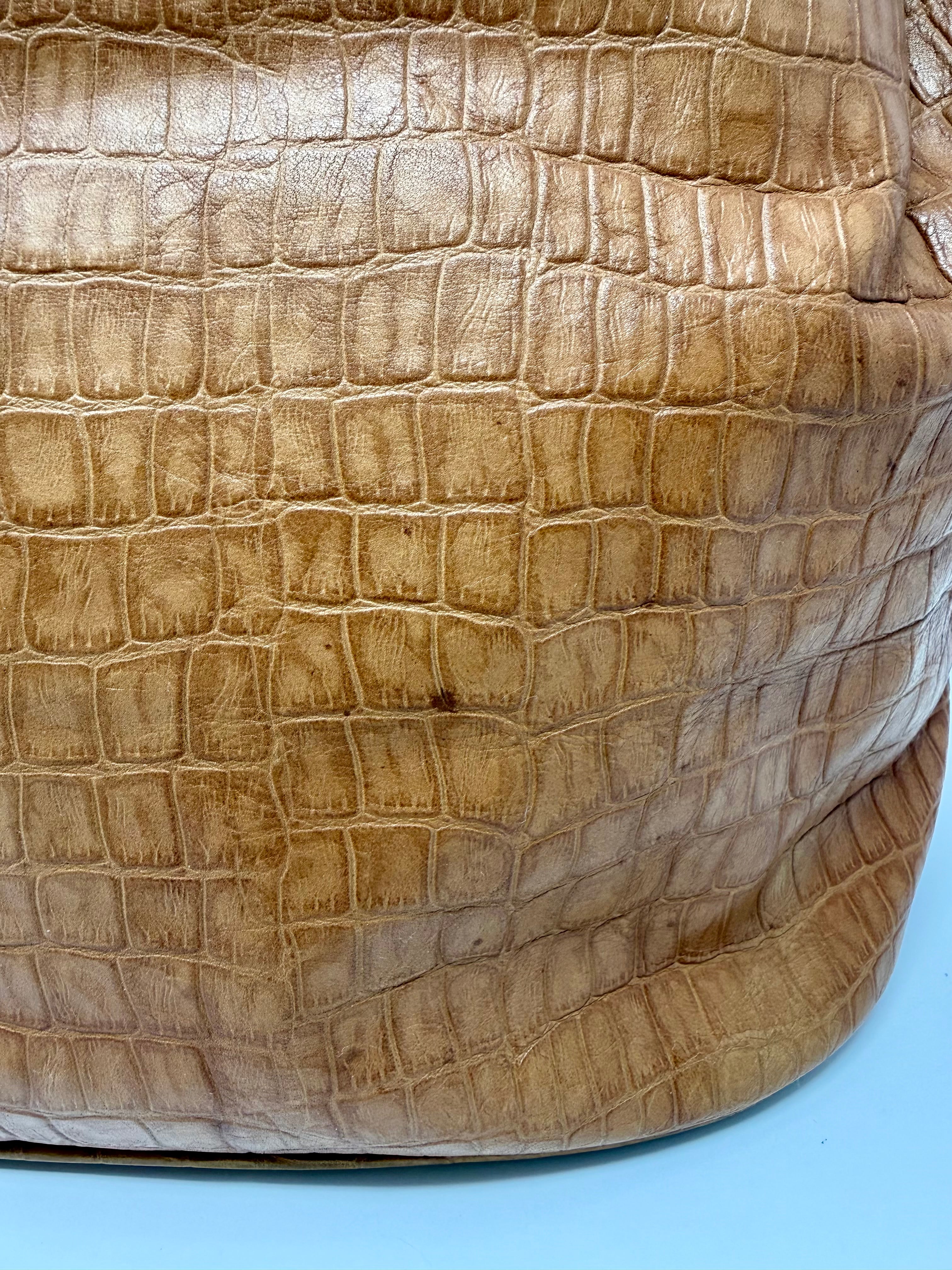 Fendi Rare Croc-Embossed Leather Bucket Bag – Cognac Brown, Vintage