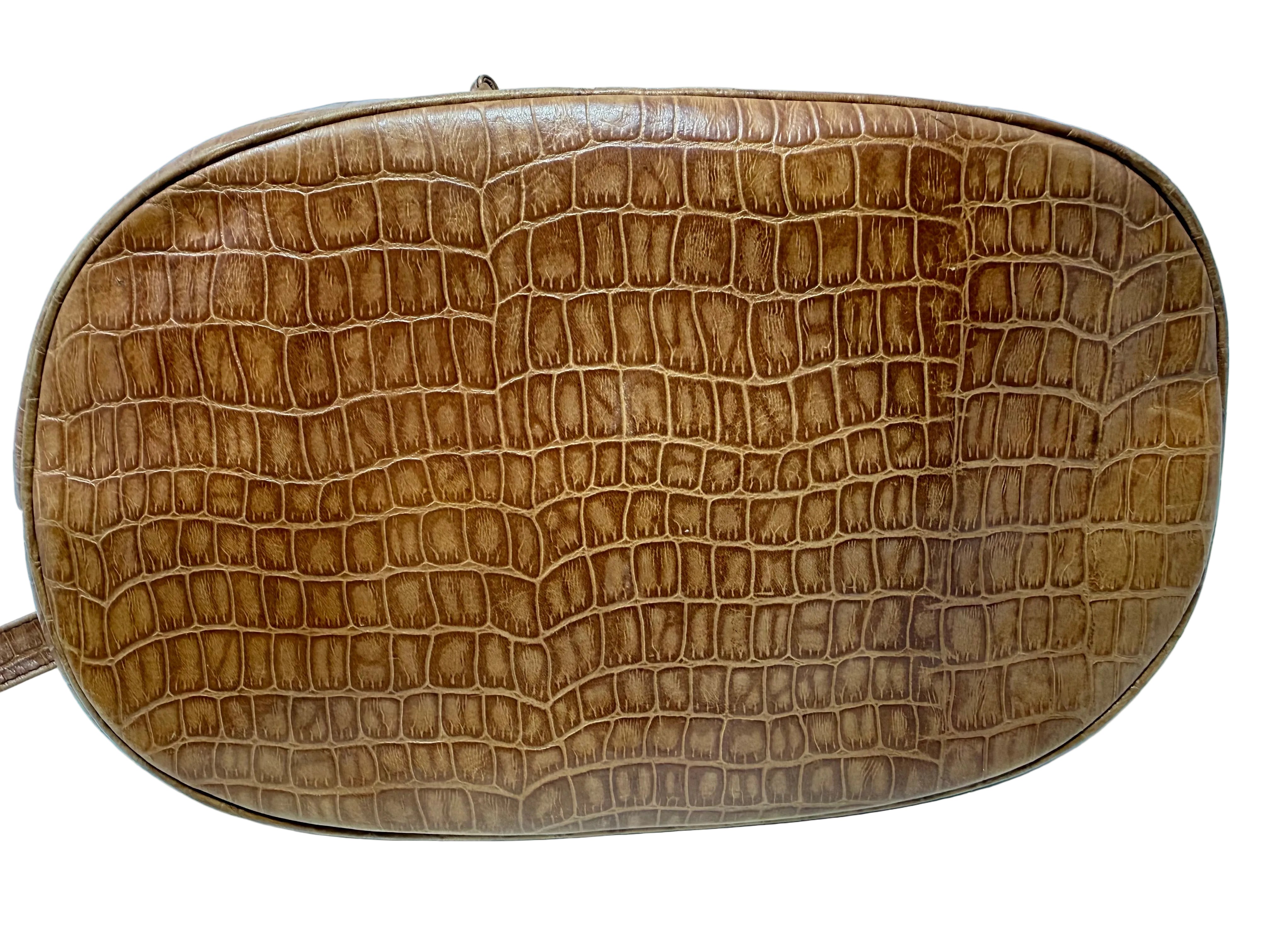 Fendi Rare Croc-Embossed Leather Bucket Bag – Cognac Brown, Vintage