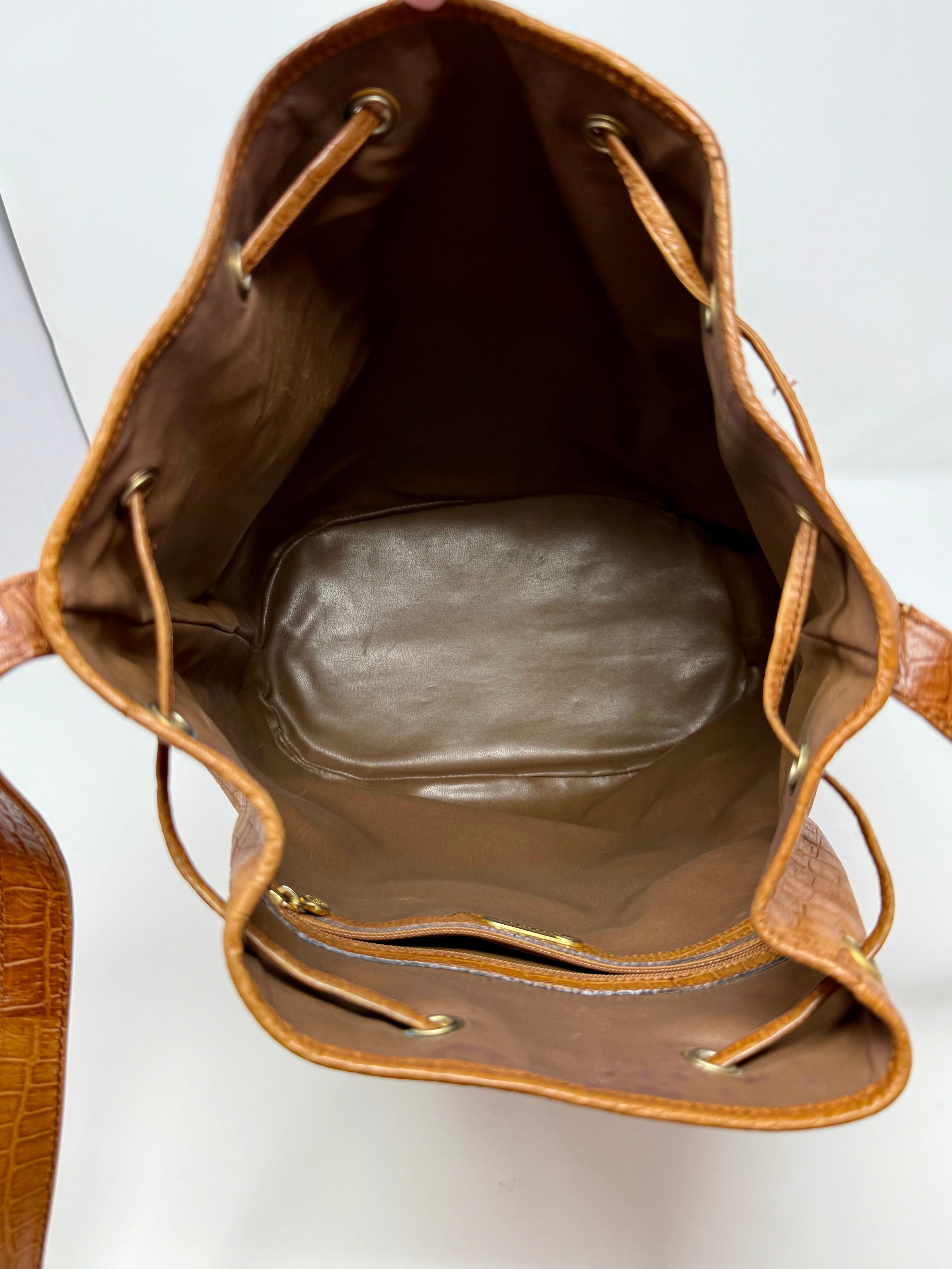 Fendi Rare Croc-Embossed Leather Bucket Bag – Cognac Brown, Vintage