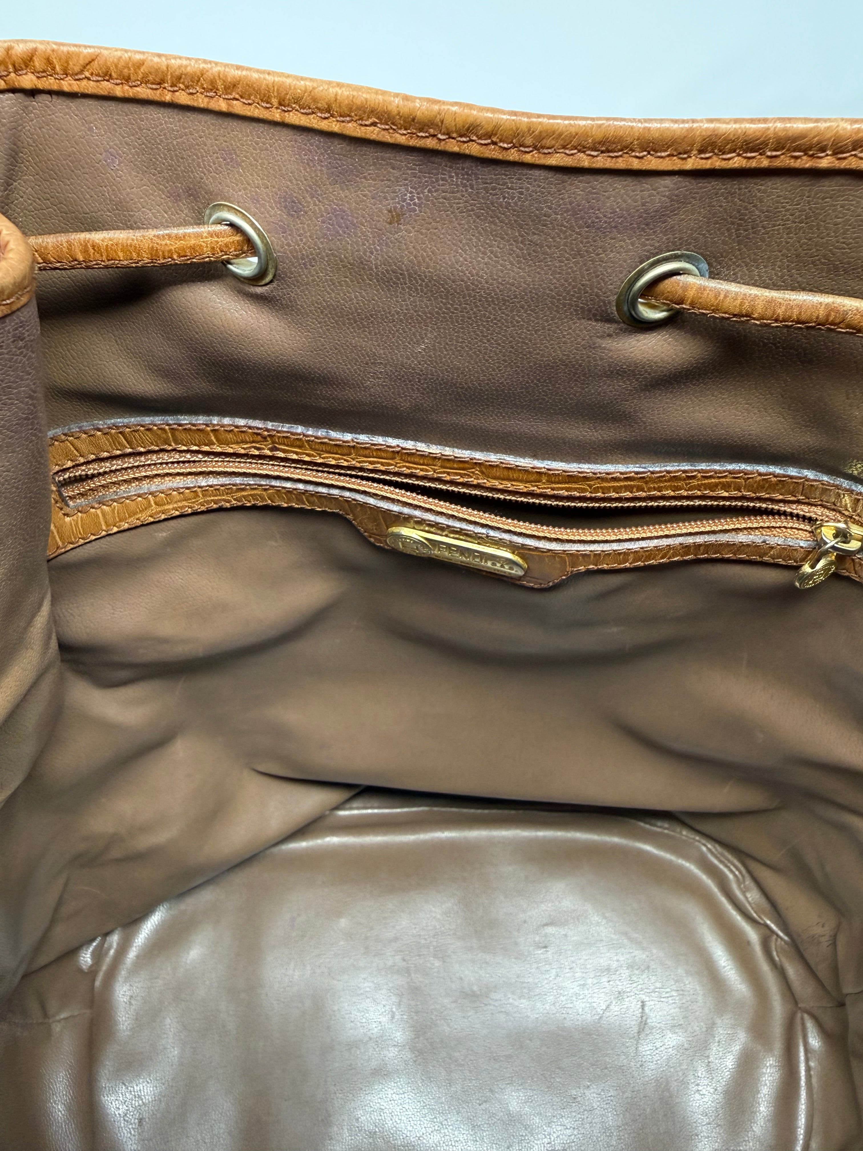 Fendi Rare Croc-Embossed Leather Bucket Bag – Cognac Brown, Vintage