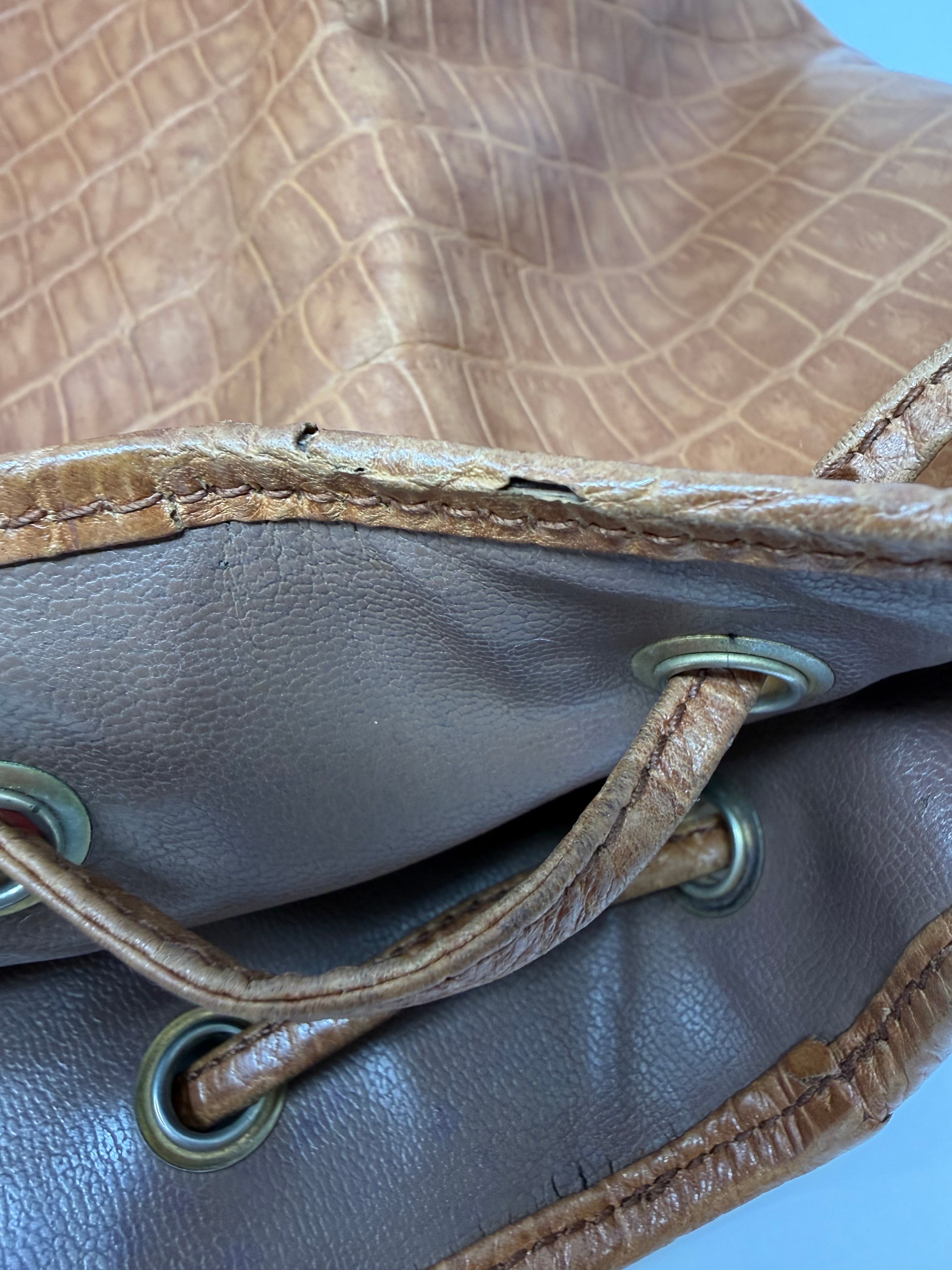 Fendi Rare Croc-Embossed Leather Bucket Bag – Cognac Brown, Vintage
