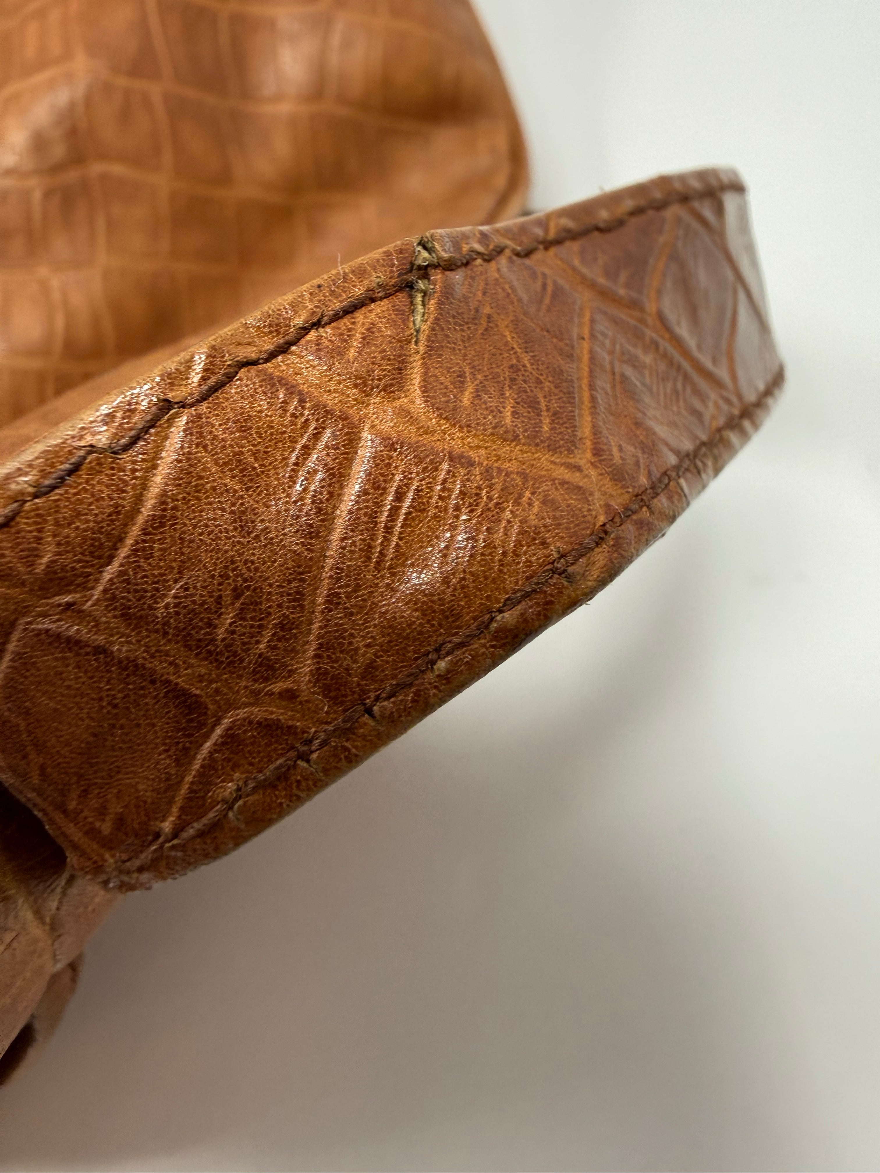 Fendi Rare Croc-Embossed Leather Bucket Bag – Cognac Brown, Vintage