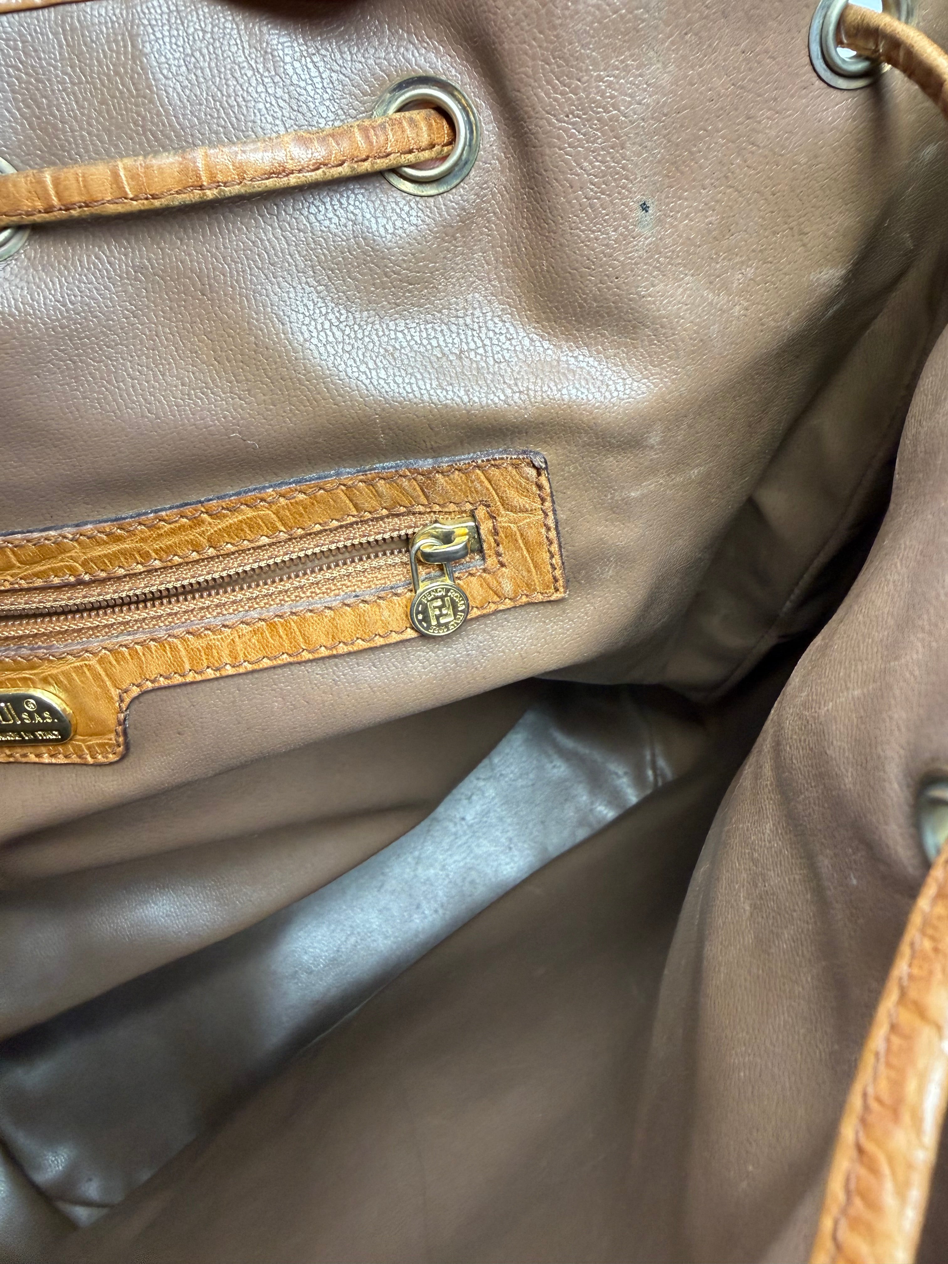 Fendi Rare Croc-Embossed Leather Bucket Bag – Cognac Brown, Vintage