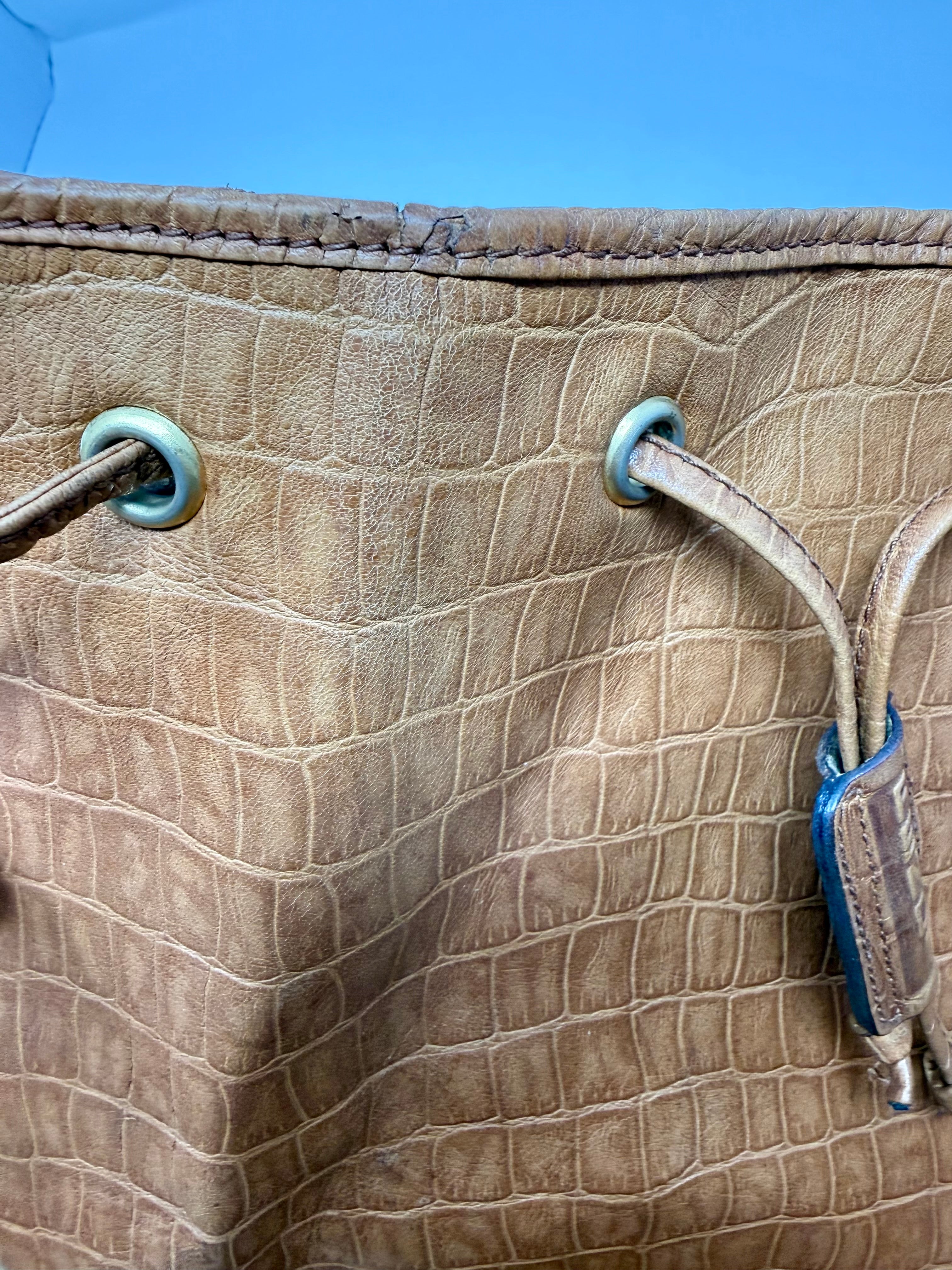 Fendi Rare Croc-Embossed Leather Bucket Bag – Cognac Brown, Vintage