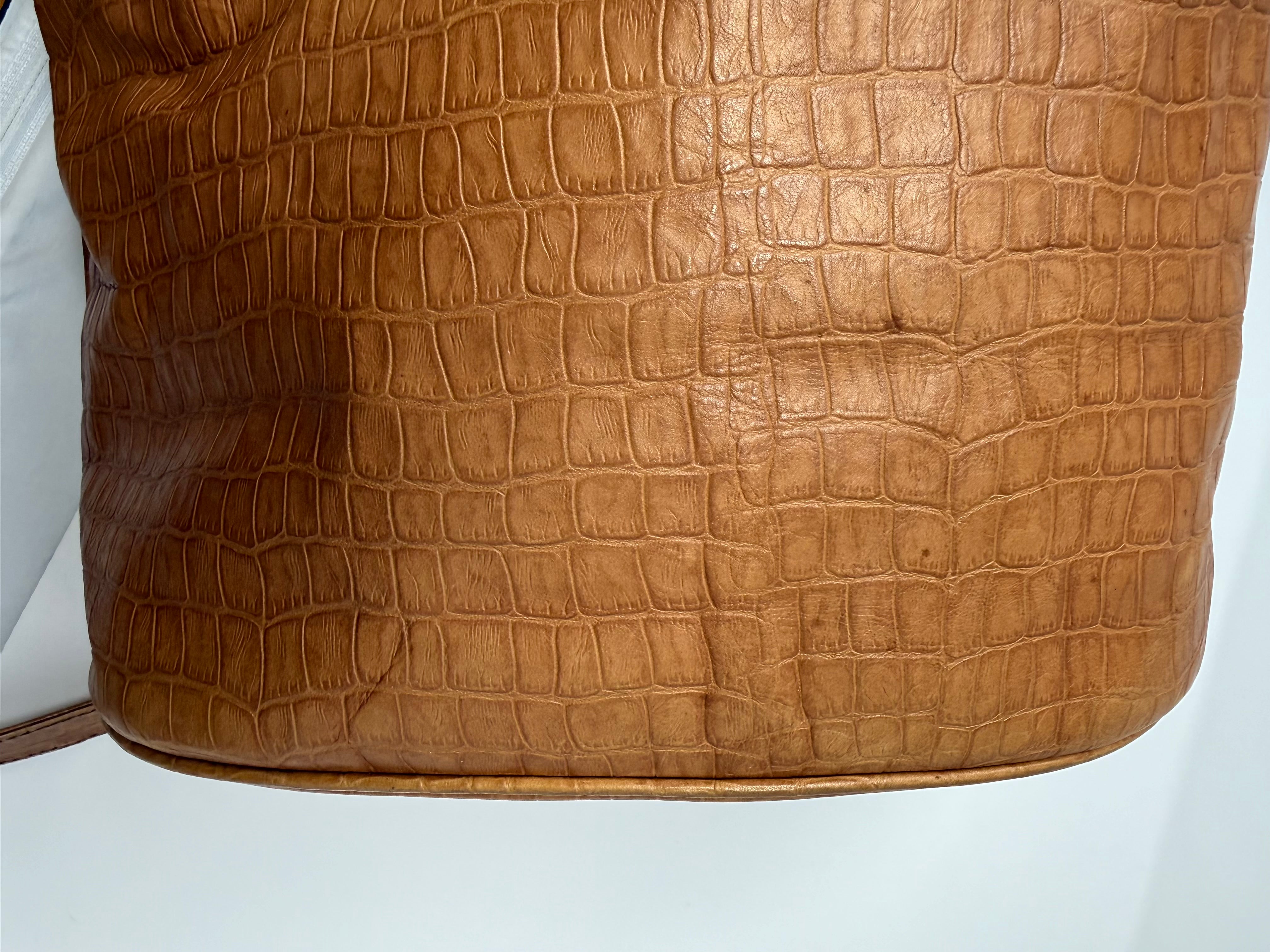 Fendi Rare Croc-Embossed Leather Bucket Bag – Cognac Brown, Vintage