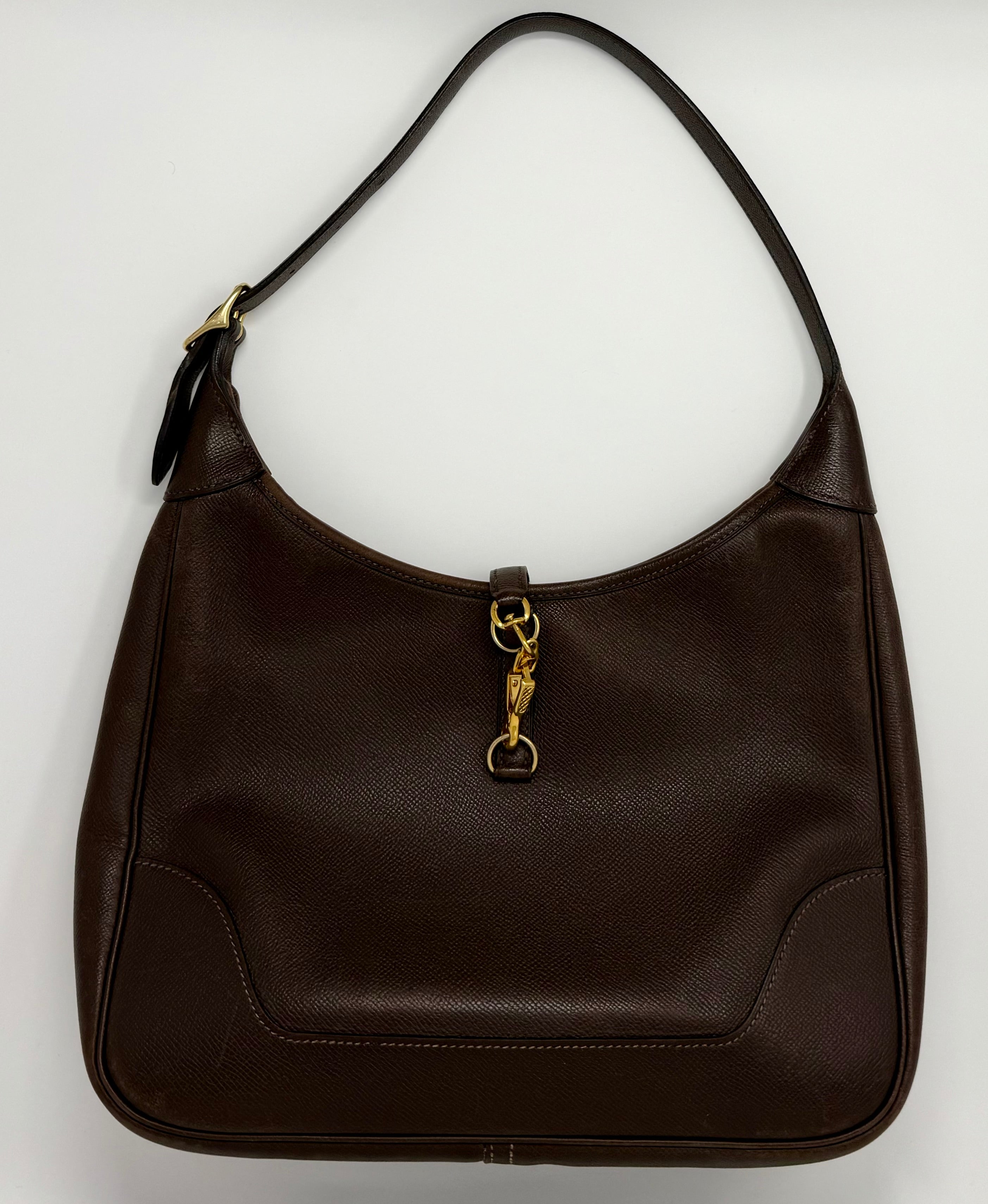 Hermès Trim 31 Shoulder Bag, Brown Leather w/ Hermes Twilly