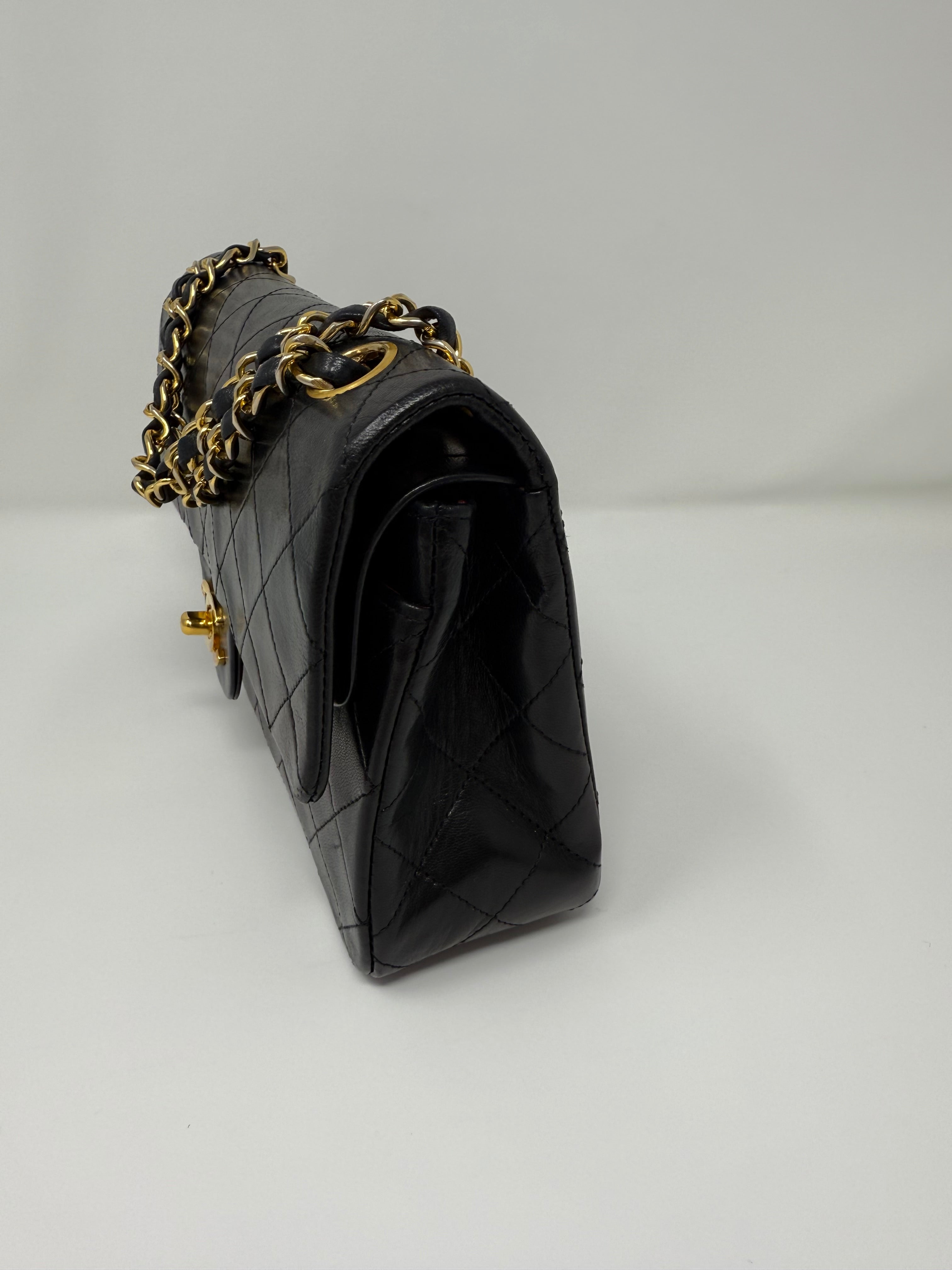 Vintage Chanel Small Classic Double Flap Bag– Black Lambskin with 24K Gold HW