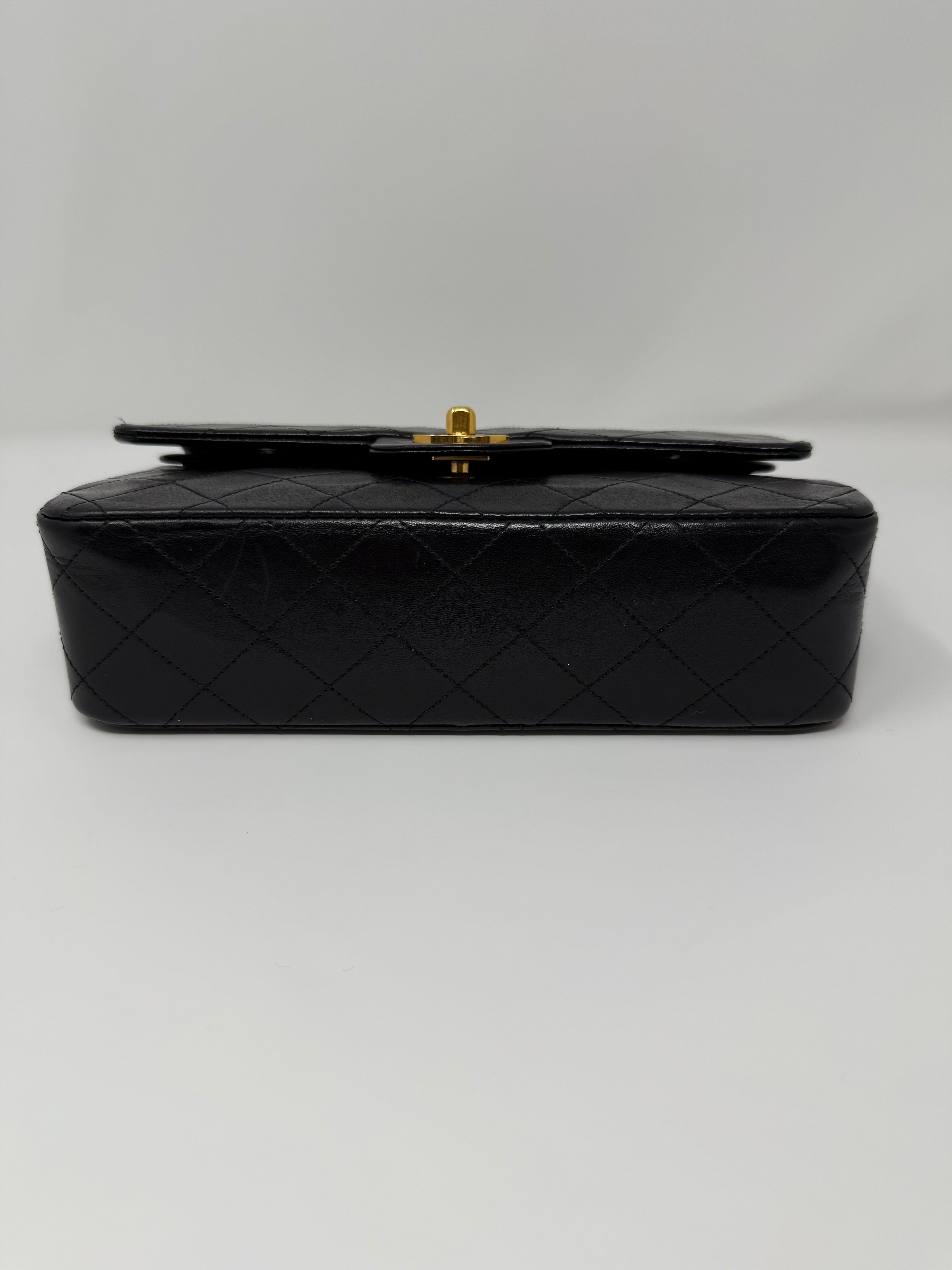 Vintage Chanel Small Classic Double Flap Bag– Black Lambskin with 24K Gold HW