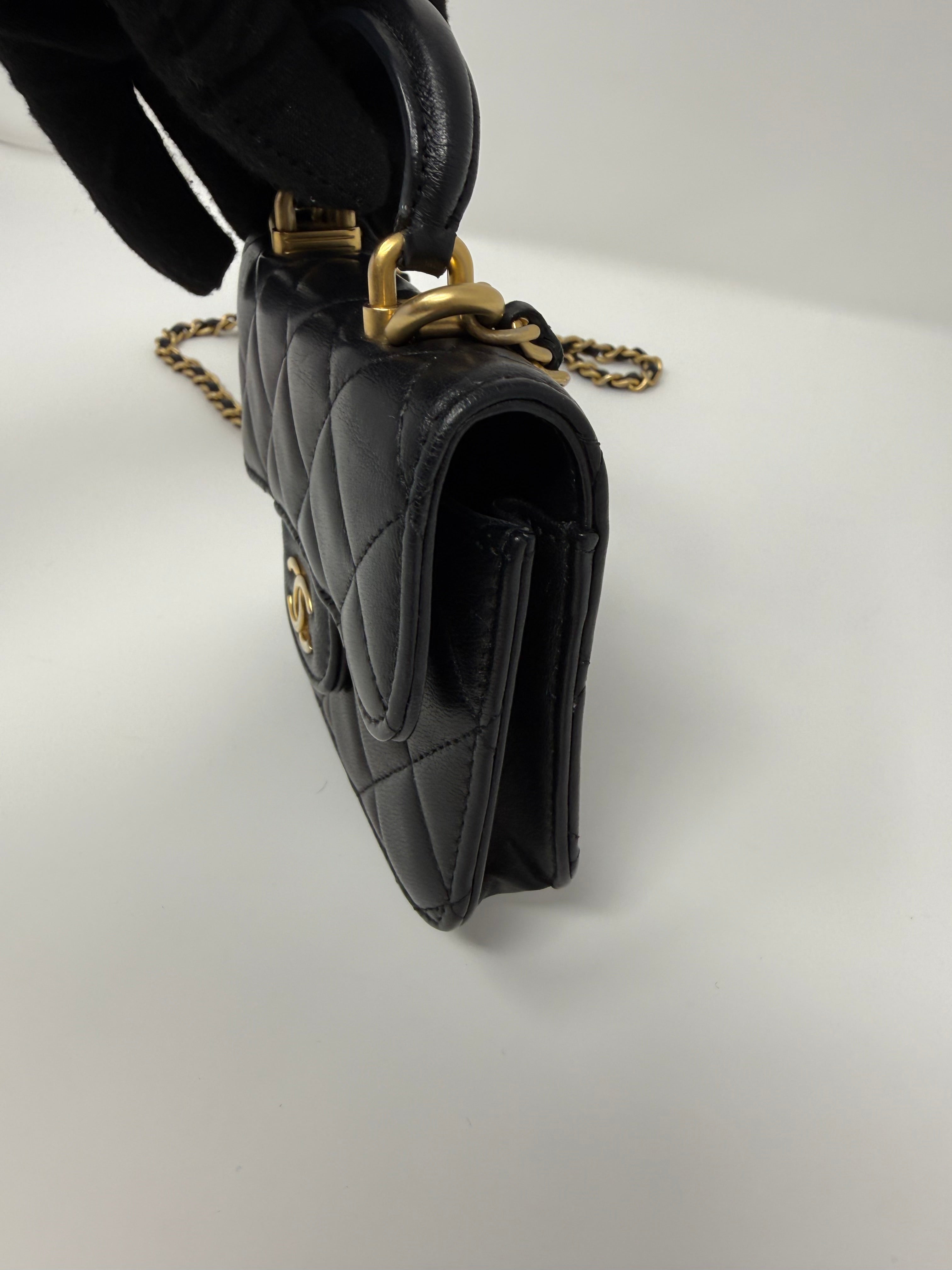 Chanel Mini Top Handle Coin Purse – Black Lambskin