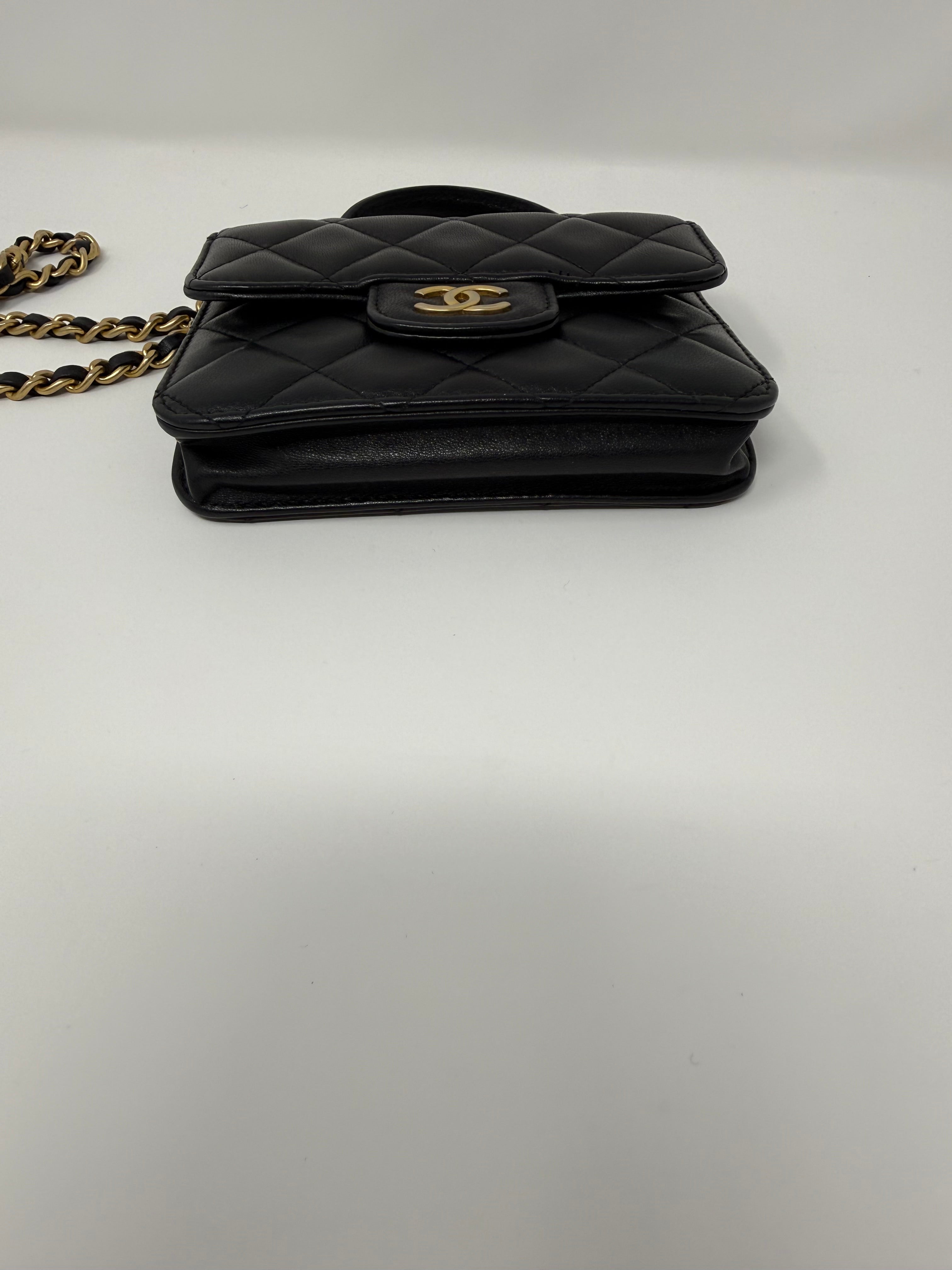 Chanel Mini Top Handle Coin Purse – Black Lambskin