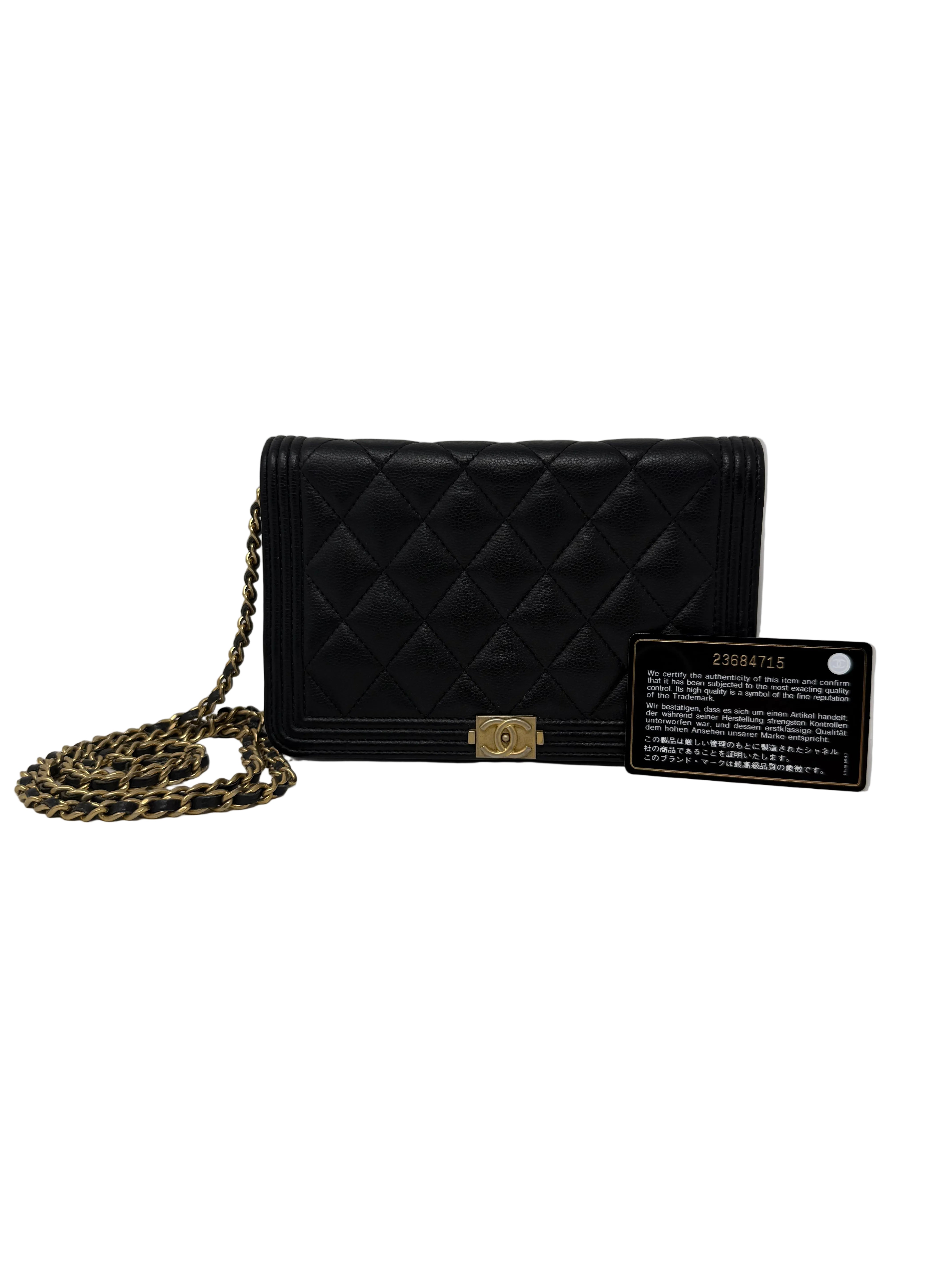 Chanel Boy Wallet on Chain – Black Caviar Leather, Gold Hardware (2017)