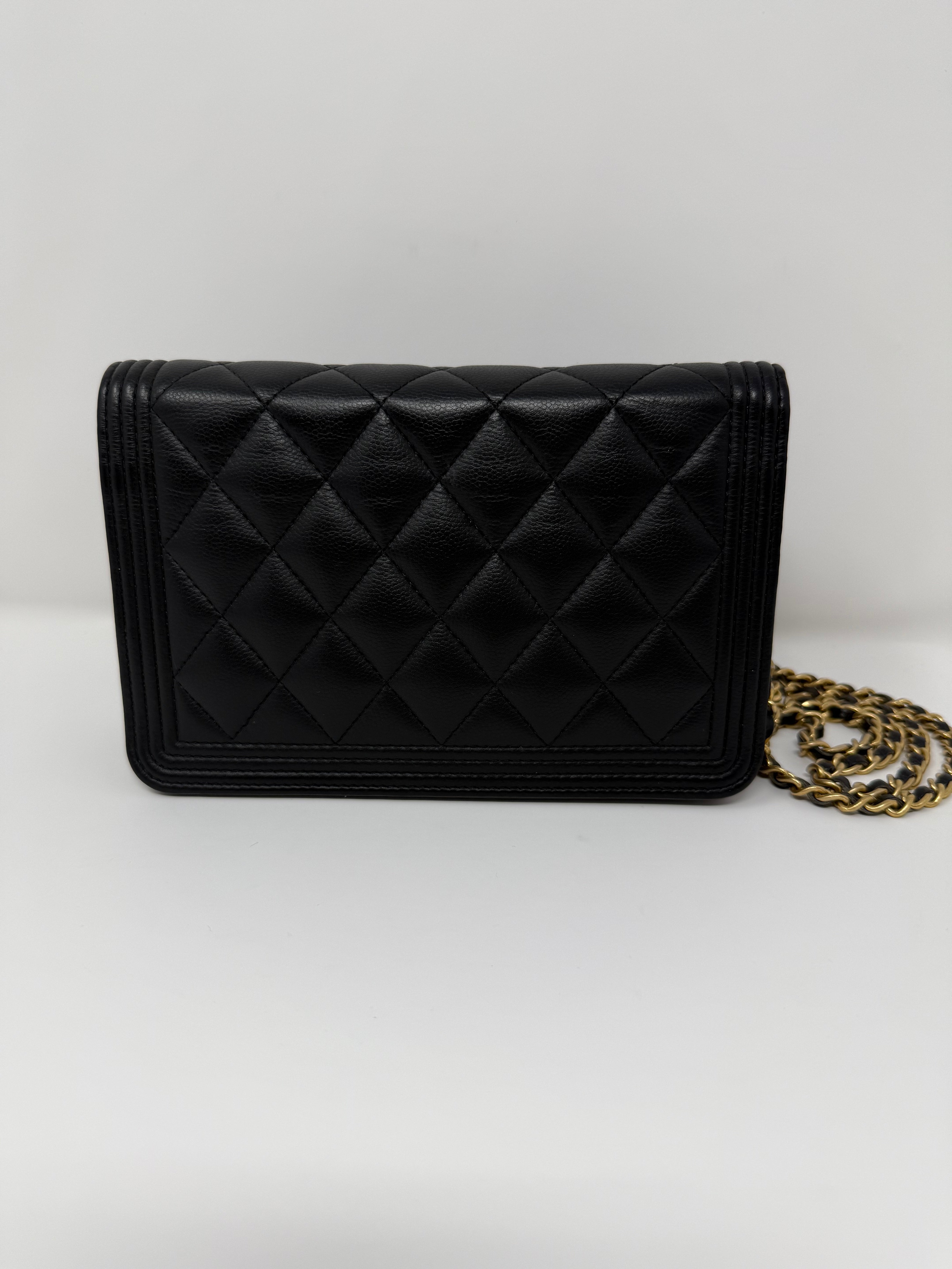 Chanel Boy Wallet on Chain – Black Caviar Leather, Gold Hardware (2017)