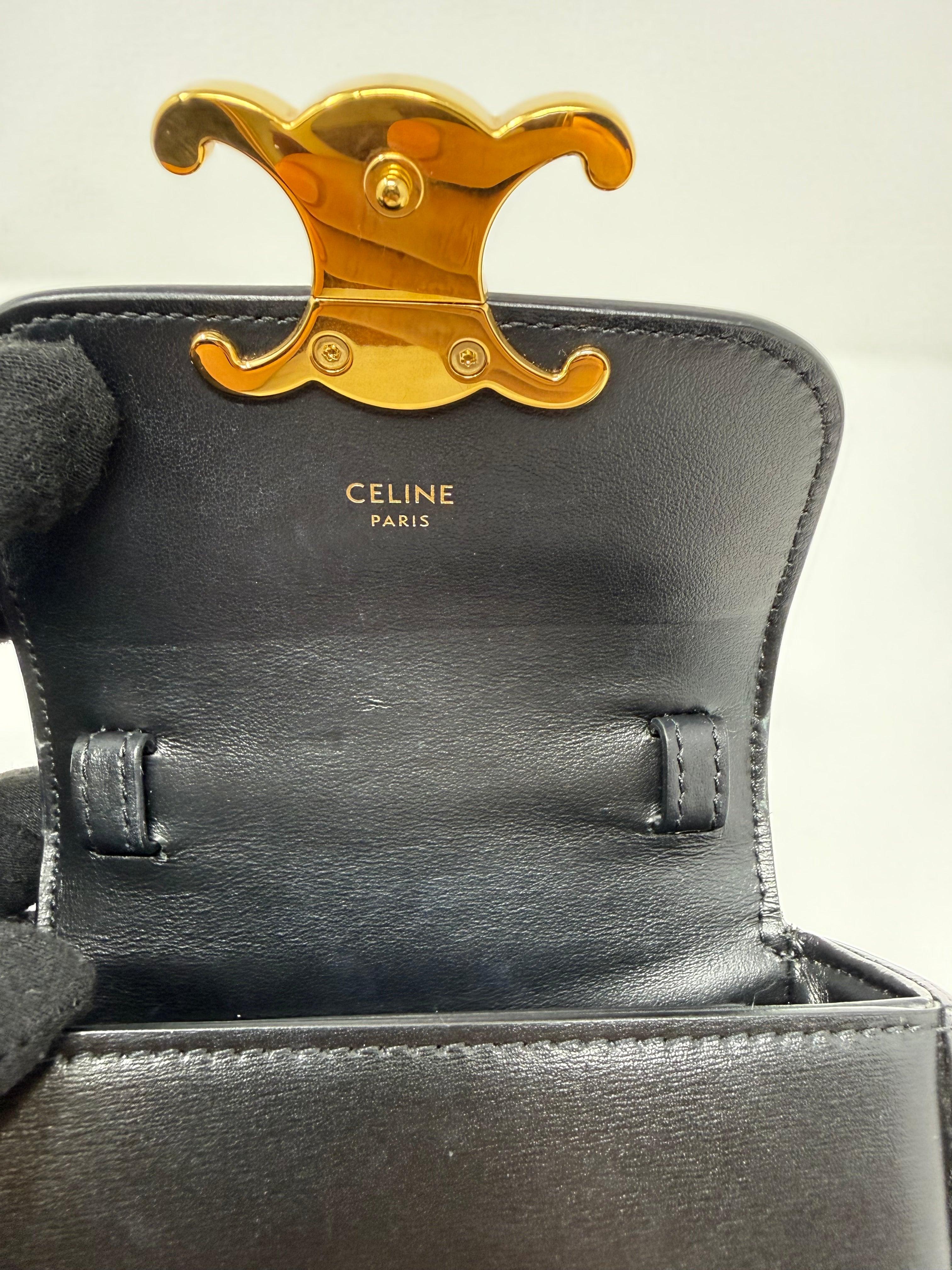 Celine Mini Triomphe Flap Bag – Black Leather