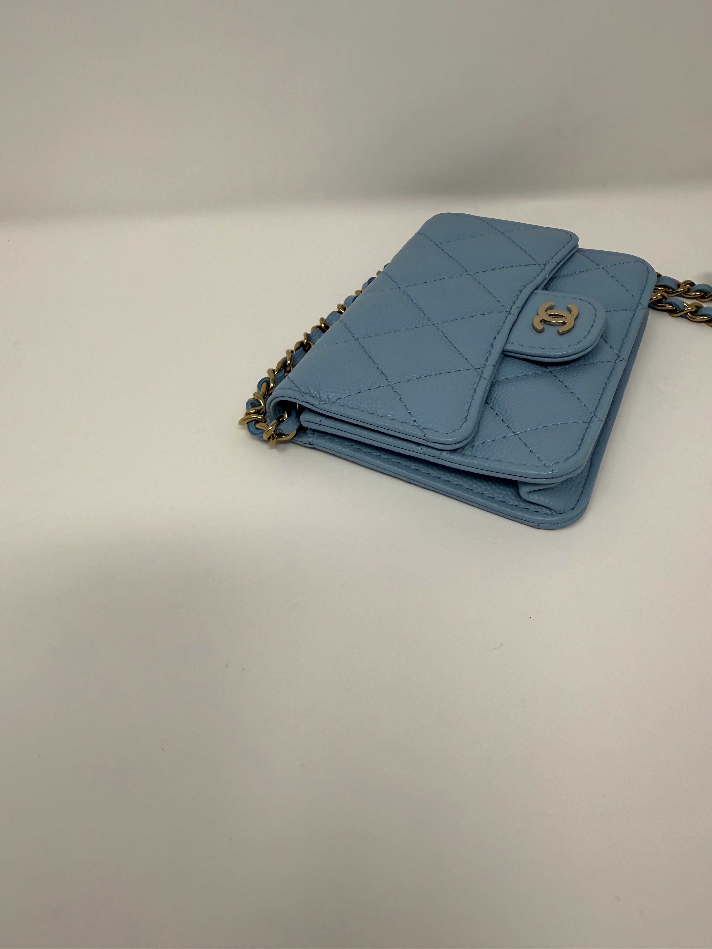 Chanel Mini Wallet on Chain (WOC) – Light Blue Caviar Leather