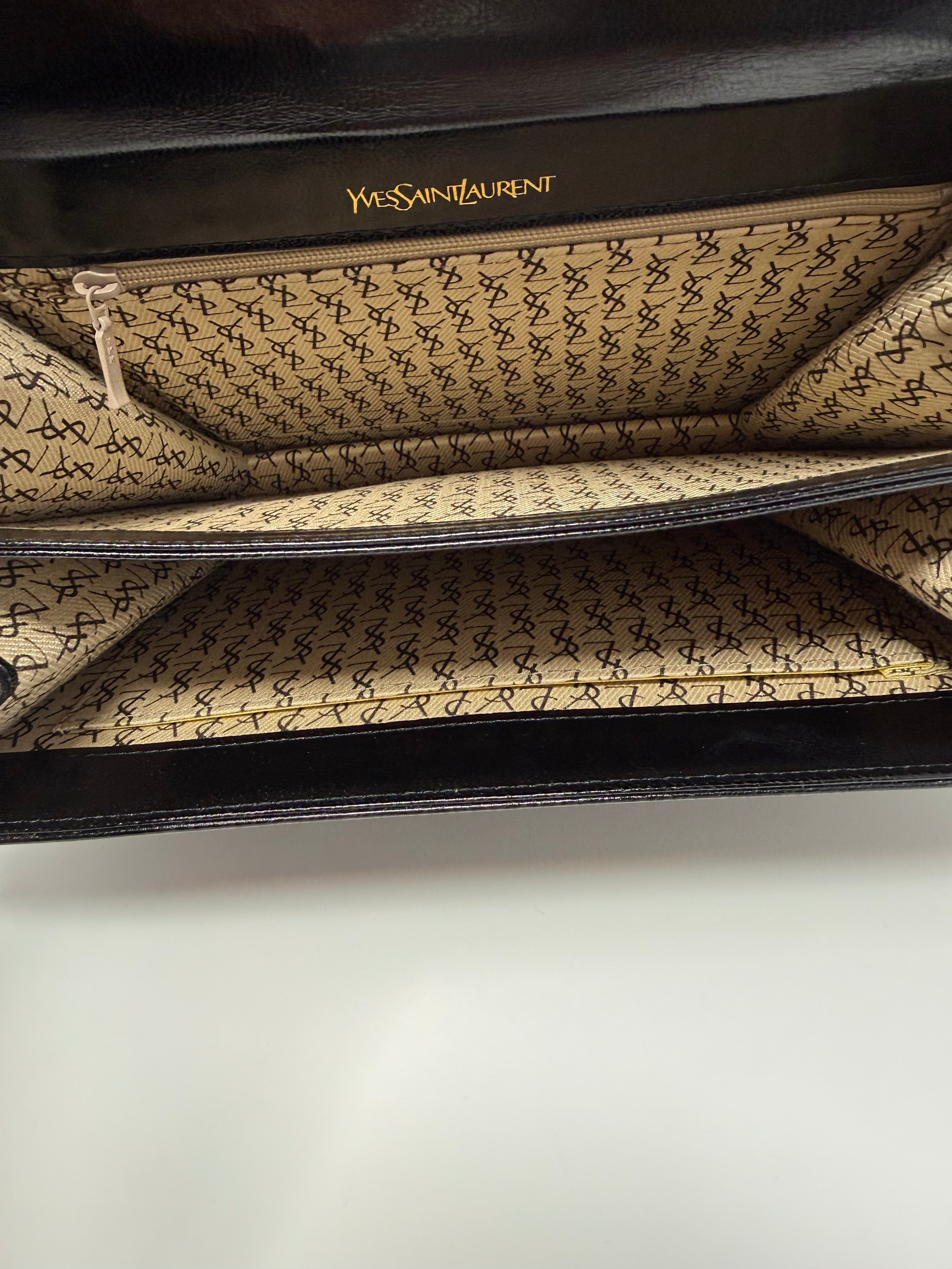 Yves Saint Laurent Vintage Lizard-Embossed Top Handle Bag, Black Leather