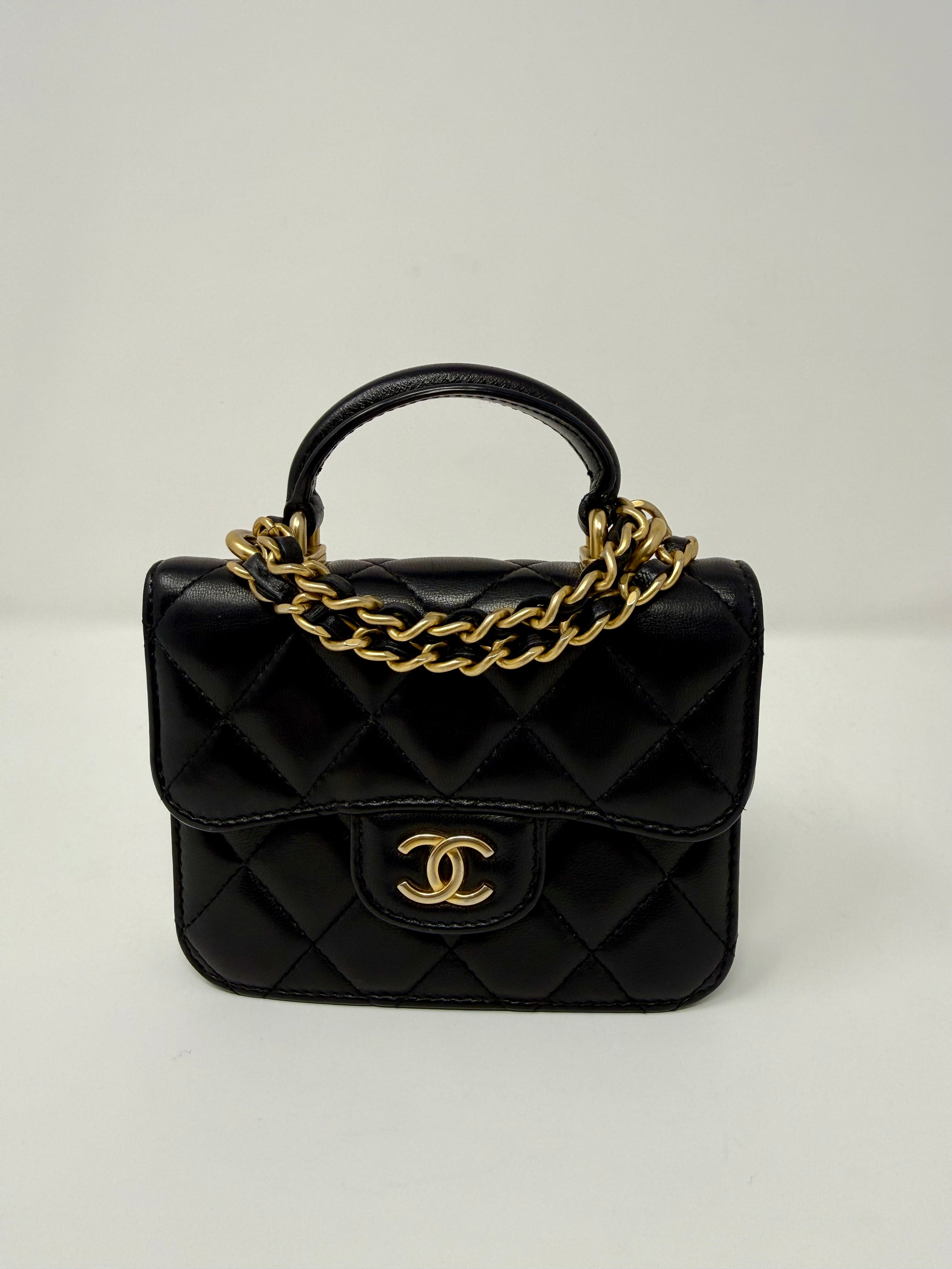 Chanel Mini Top Handle Coin Purse – Black Lambskin