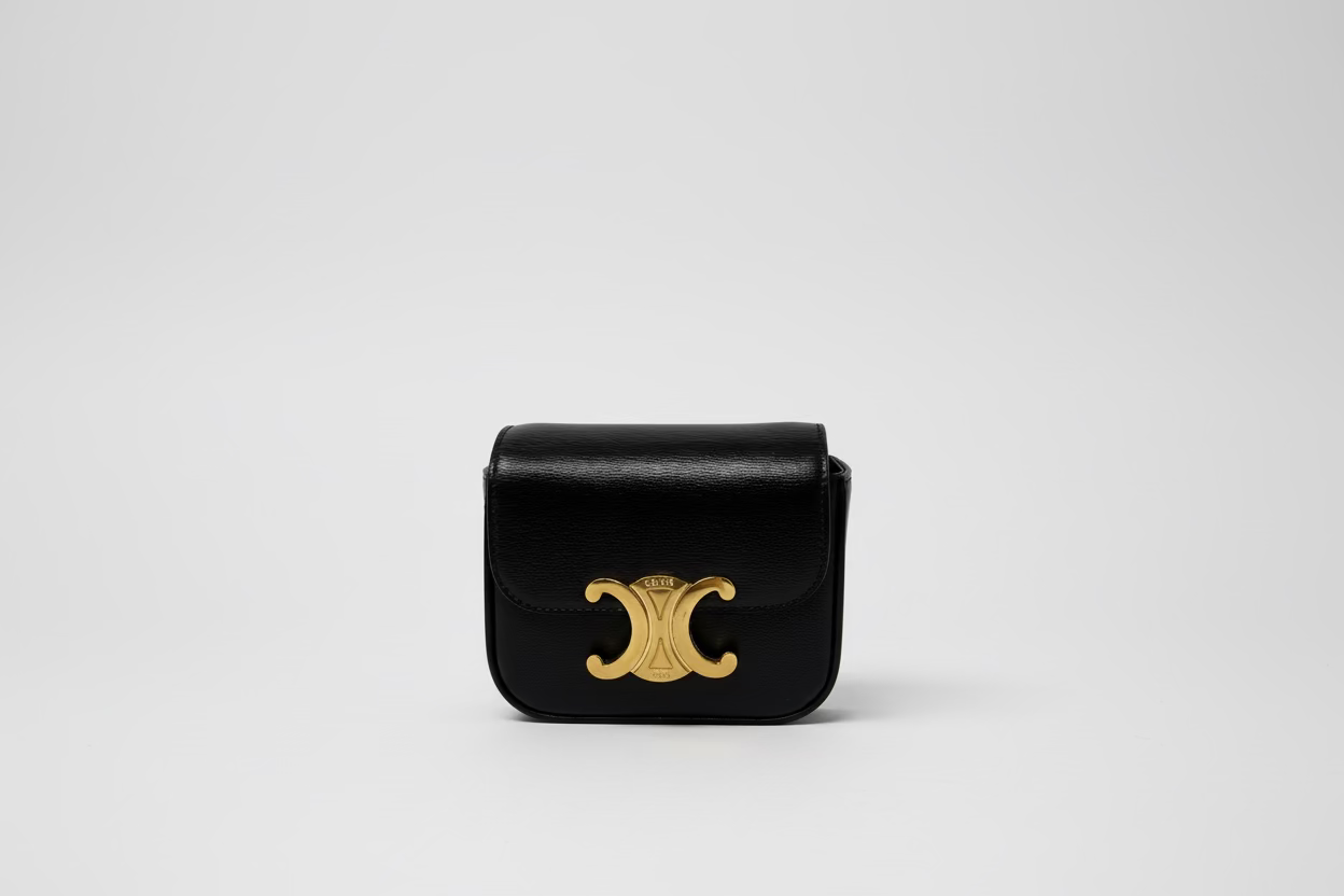 Celine Mini Triomphe Flap Bag – Black Leather