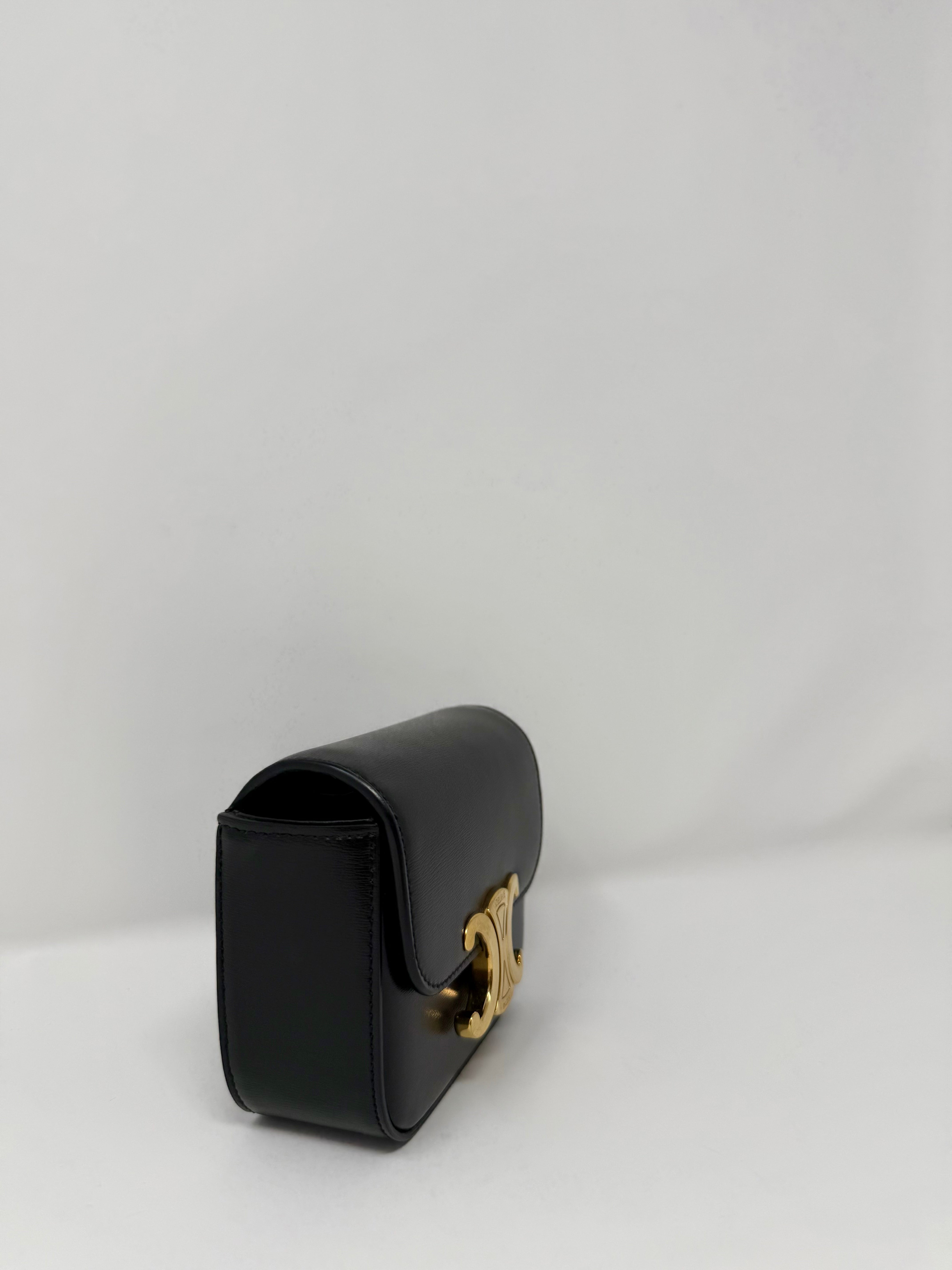 Celine Mini Triomphe Flap Bag – Black Leather