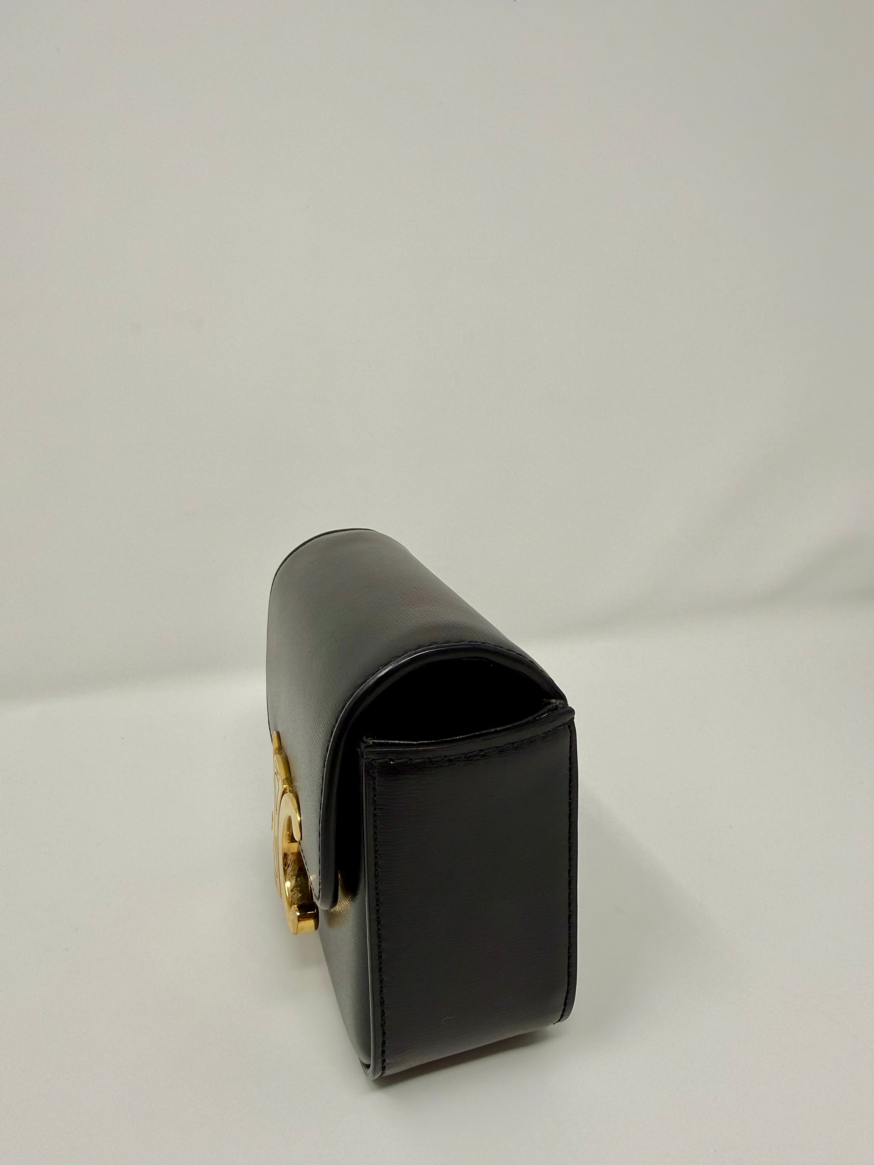 Celine Mini Triomphe Flap Bag – Black Leather