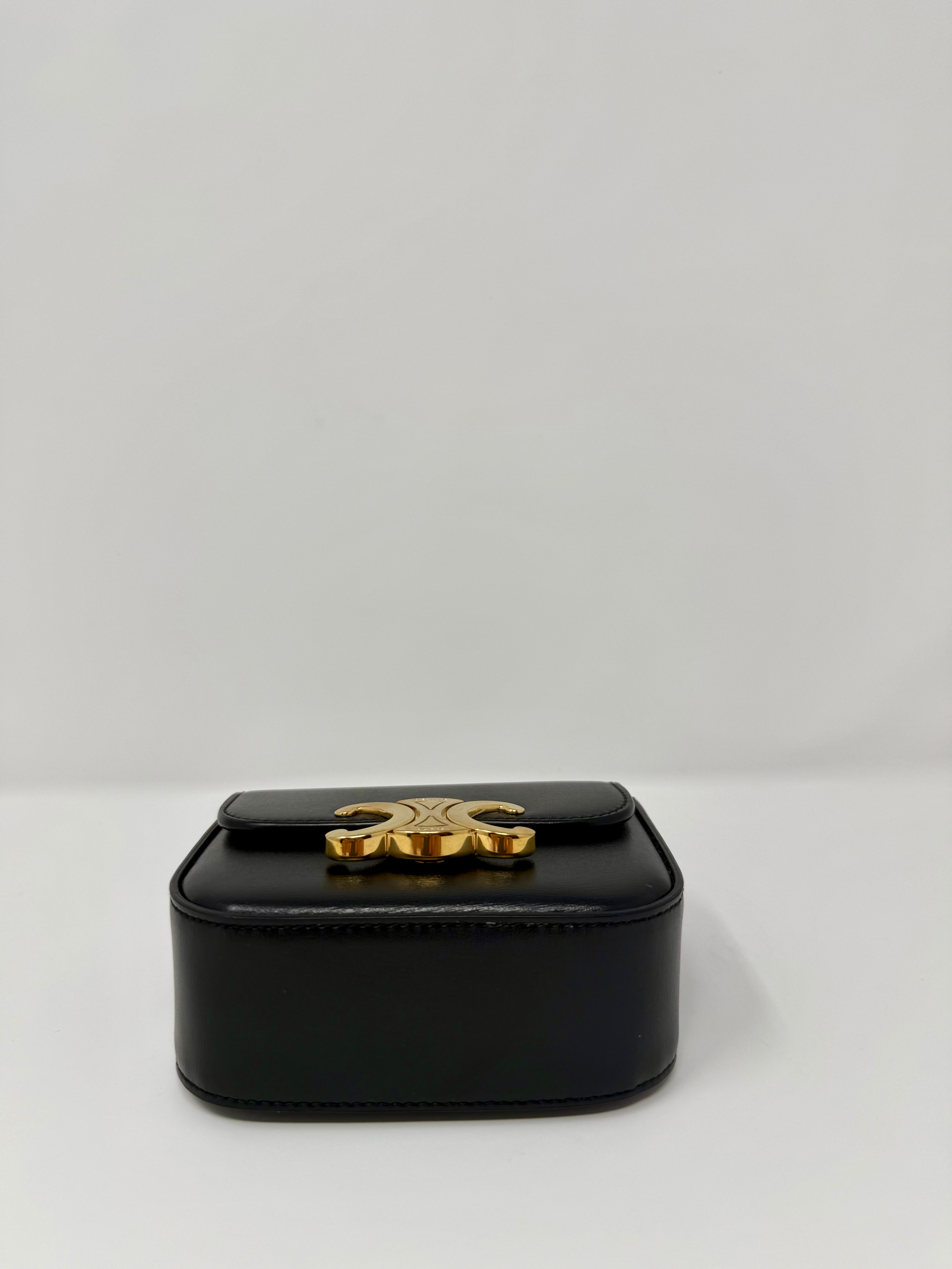 Celine Mini Triomphe Flap Bag – Black Leather