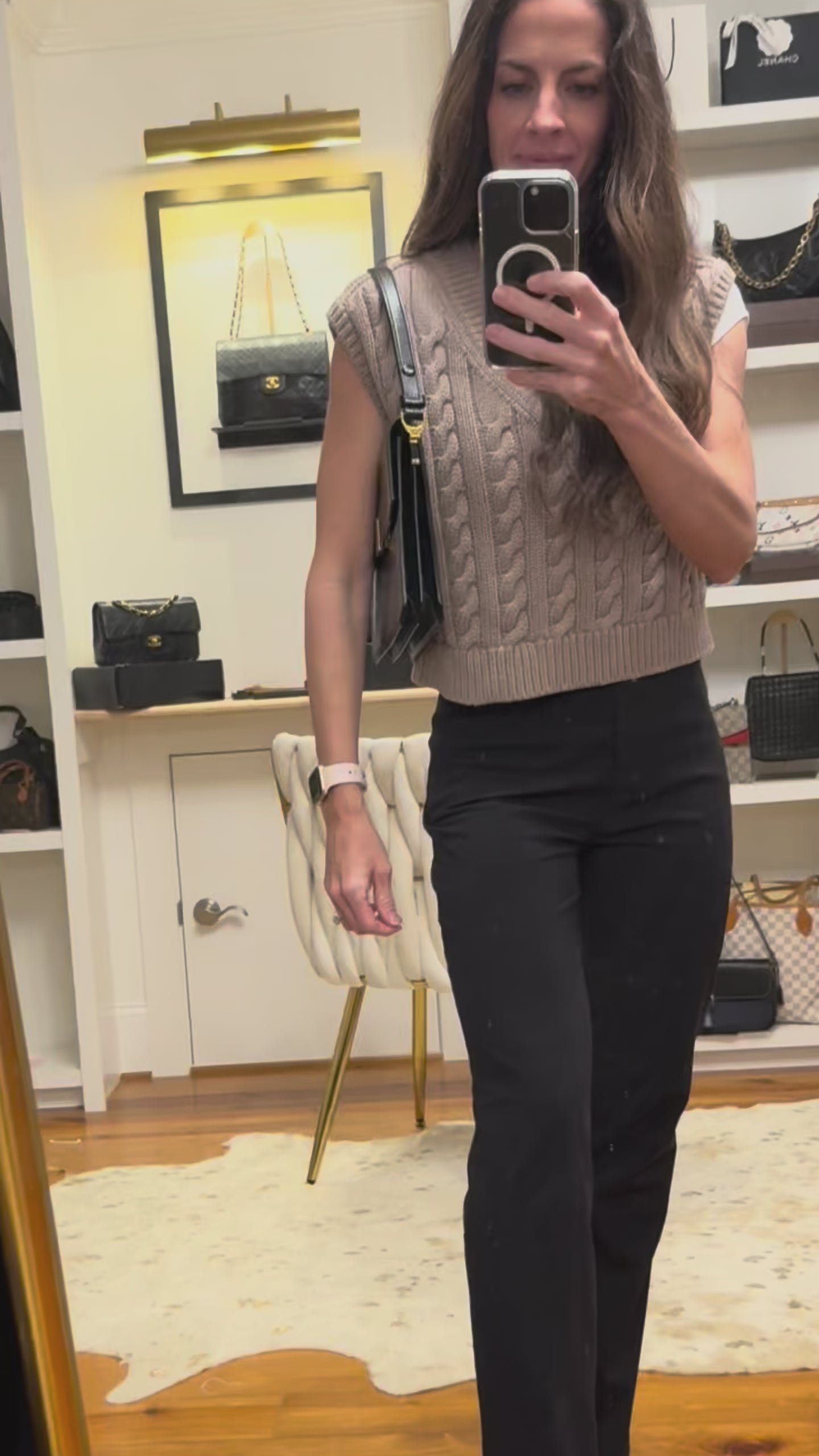 Yves Saint Laurent Vintage Lizard-Embossed Top Handle Bag, Black Leather